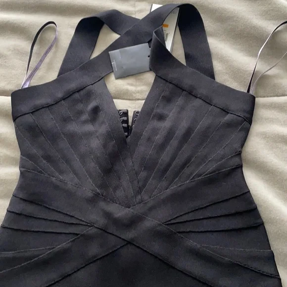 HERVE LEGER BLACK KNIT RAYON DRESS HERVE LEGER BLACK KNIT RAYON DRESS